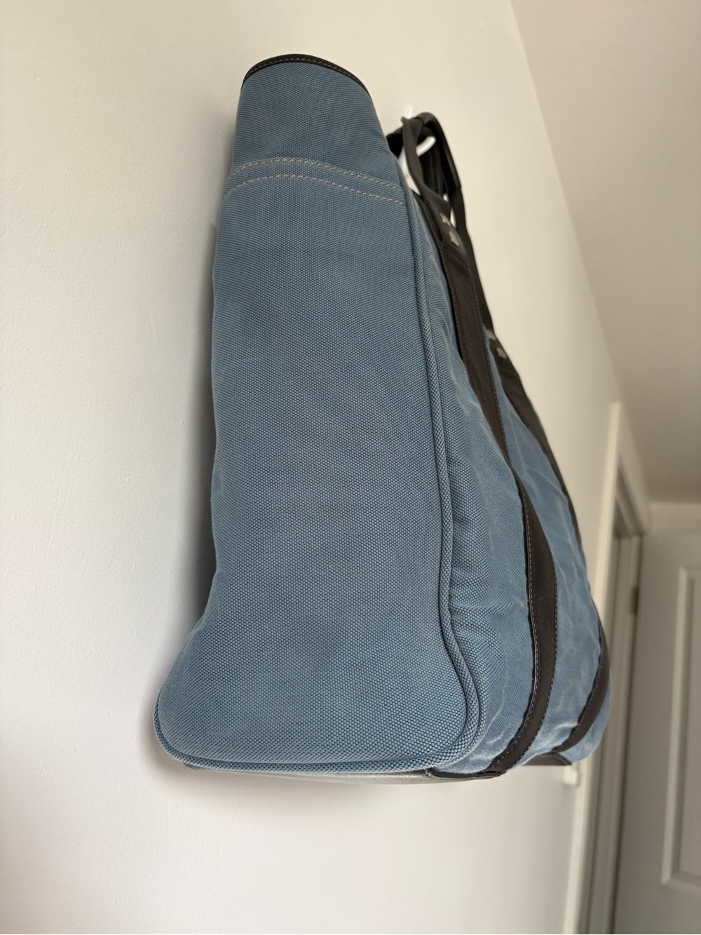 Vintage Coach Bleecker Canvas Tote Bag Gray Blue Leather Trim USA Style 5723 - Picture 3 of 12